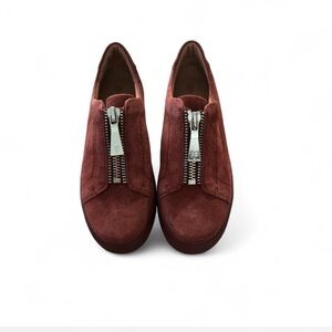 Frye Lena Zip Low Sneakers Red Suede Leather | Size 6M | MSRP $228